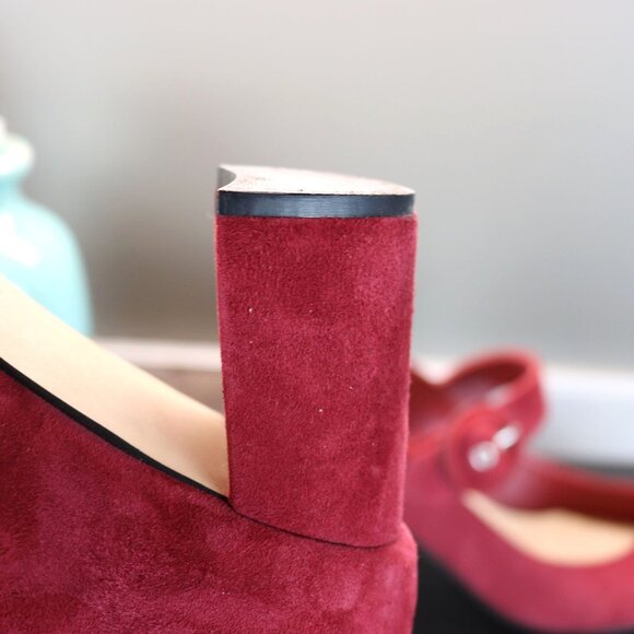 Wine Color Suede Heels by Mark Fisher, Carney Pumps.  8.5 M.  3" Block Heels - Picture 8 of 13